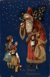 A Merry Christmas, with Santa and Little Girls Postcard