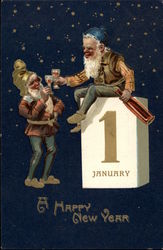 A Happy New Year Elves Postcard Postcard