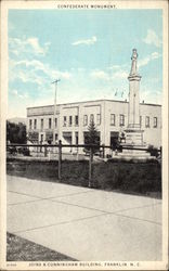 Confederate Monument, Joins & Cunningham Building Franklin, NC Postcard Postcard