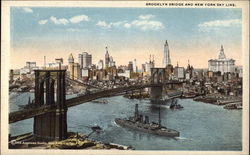 Brooklyn Bridge and New York Sky Line Postcard Postcard