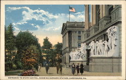 Entrance to State Capitol, Showing Barnard Statues Postcard