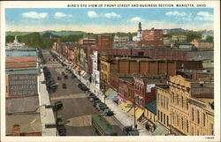 Bird's Eye View of Front Street and Business Section Marietta, OH Postcard Postcard