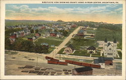 Bird's eye view showing county home in rear center Postcard