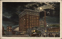 Pennsylvania RR Station by Night Pittsburgh, PA Postcard Postcard