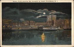 Water Front showing Sky Scrapers by NIght Providence, RI Postcard Postcard