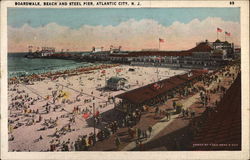 Boardwalk, Beach and Steel Pier Postcard