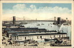 Brooklyn and Manhattan Bridges Postcard