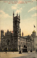 Masonic Temple, Bulletin Building and Statue of Gen. Reynolds Postcard