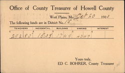 Office of County Treasurer of Howell County Postcard