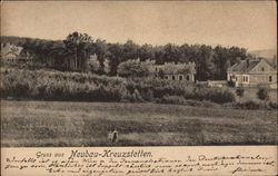 Rural Scene with Houses and Children in Field Neubau-Kreuzstetten, Austria Postcard Postcard