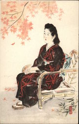 Japenese Woman seated in Bamboo Chair Japan Women Postcard Postcard