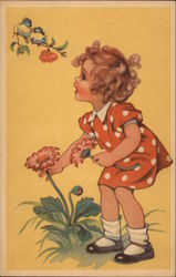 Young Girl Picking Daisies Postcard