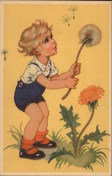 Young Boy with Dandelion Clock Sweden Boys Postcard Postcard