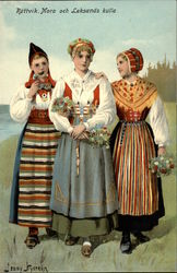 Three Women in Traditional Dress of Leksands Postcard