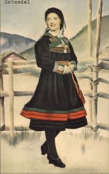 Setesdal, with Woman in Norwegian National Costume Postcard