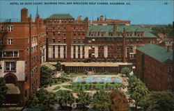 Hotel de Soto Court, showing pool and miniature golf course Savannah, GA Postcard Postcard