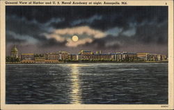 General View of Harbor and U. S. Naval Academy at Night Postcard