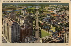 Bird's-eye View from City Hall, showing Benjamin Franklin Parkway Philadelphia, PA Postcard Postcard