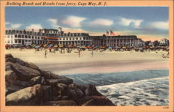 Bathing Beach and Hotels From Jetty Cape May, NJ Postcard Postcard