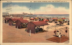 Beach Scene, Showing Steel Pier Postcard