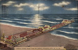 World Famed Steel Pier by Night Postcard