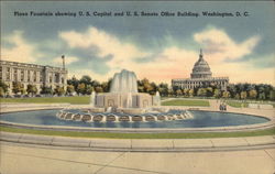 Plaza Fountain showing U. S. Capitol and U. S. Senate Office Building Postcard