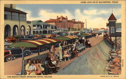 The beach front showing Hotel Galvez Galveston, TX Postcard Postcard