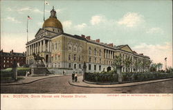 State House and Hooker Statue Postcard