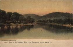 View on the Allegheny River from Suspension Bridge Warren, PA Postcard Postcard