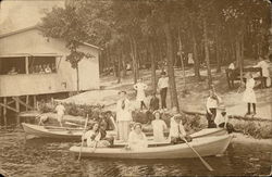 People in Rowboats Near Wooded Shore Postcard