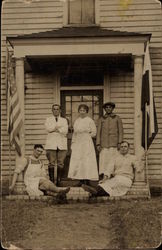 Family On Their Porch with Flags Postcard