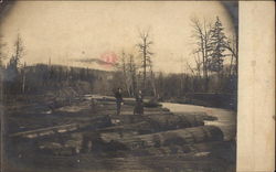 Fir Log Drive with Anson & Ethel On the Logs Postcard