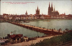 Cathedral of Cologne and Pontoon Bridge Over the Rhine Postcard