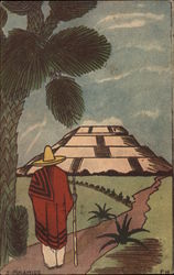 Man in Serape Gazes at a Pyramid Mexico Postcard Postcard