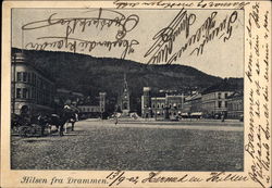 Greetings from Drammen, with View of Central Square Norway Postcard Postcard