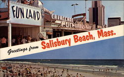 Beach and Promenade Views Salisbury Beach, MA Postcard Postcard