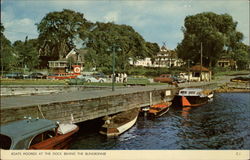 Boats Moored at the Dock behind The Blinkbonnie Hotel Gananoque, ON Canada Ontario Postcard Postcard