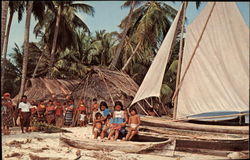 Native Children on a Sailboat Postcard