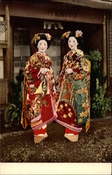 Two Japenese Women in Traditional Dress Postcard