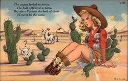 Cowgirl Sitting on Cactus Cowboy Western Postcard Postcard