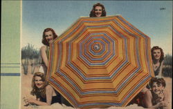 Girls Behind Beach Umbrella Swimsuits & Pinup Postcard Postcard