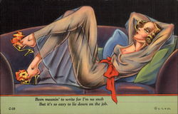 Woman in sheer dress lying on couch Swimsuits & Pinup Postcard Postcard