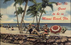 Beach Scene with Palm Trees Miami Beach, FL Postcard Postcard