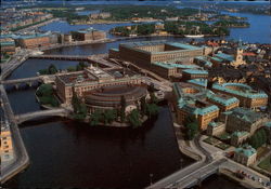 Aerial Picture of the House of Parliament, the Royal Palace and Storkyrkan Stockholm, Sweden Postcard Postcard