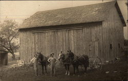 Farmers with Horses in Front of Barn Postcard