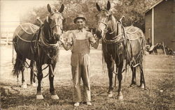 Farmer with Two Horses Postcard