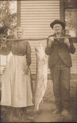 Old Couple Holding Caught Fish Postcard