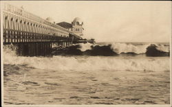 Waves Crashing at Ballroom and Pier Long Beach, CA Postcard Postcard