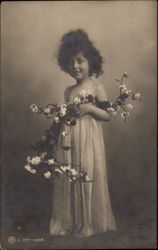 Young Girl in Long Dress with Spray of Flowers Postcard