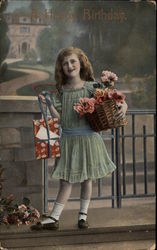 Girl with Basket of Flowers and Gift Postcard